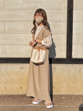 「カフェ」｜「アイテム（その他）」を使った、ぽーさん（レディース・148cm）の春コーディネート