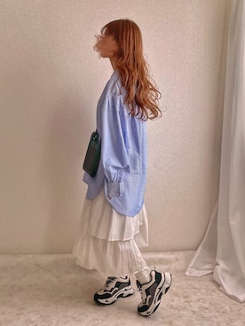 「白スカート」｜「アイテム（その他）」を使った、ぽーさん（レディース・148cm）の春コーディネート