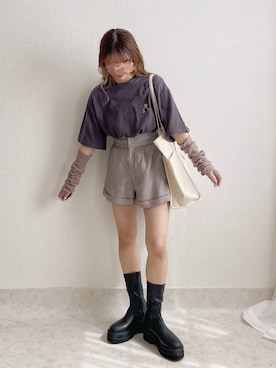 「アイテム（アームカバー、ブラウン系）」を使った、ぽーさん（レディース・148cm）の秋コーディネート