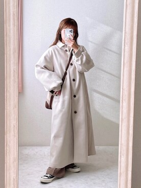 「Chillfar（チルファー）のアイテム（ステンカラーコート）」を使った、ぽーさん（レディース・148cm）の秋コーディネート