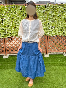 「axes femme（アクシーズファム）のアイテム（デニムスカート）」を使った、Shoko Nakaiさん（レディース・171cm）の秋コーディネート