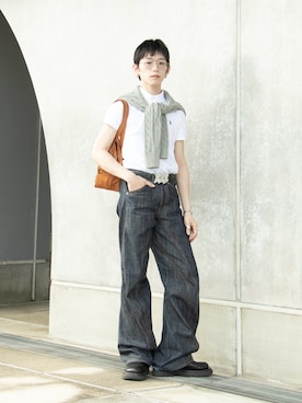 「POLO RALPH LAUREN（ポロ ラルフ ローレン）のケーブルニット コットン セーター（ニット/セーター、グレー系）」を使った、Aoi Sugiyama さん（メンズ・170cm）の夏コーディネート