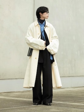 「アイテム（ステンカラーコート）」を使った、Aoi Sugiyama さん（メンズ・170cm）の秋コーディネート
