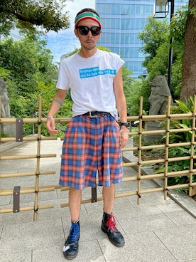 「アイテム（ヘアアクセサリー）」を使った、田中奨伍さん（メンズ・178cm）の夏コーディネート