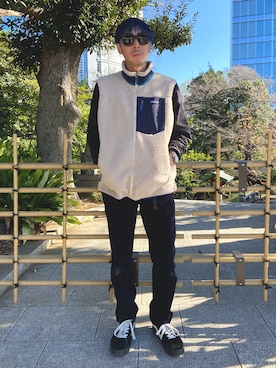 「Gramicci（グラミチ）のアイテム」を使った、田中奨伍さん（メンズ・178cm）の冬コーディネート