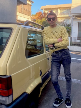 「PEANUTS（ピーナッツ）のアイテム」を使った、田中奨伍さん（メンズ・178cm）の冬コーディネート