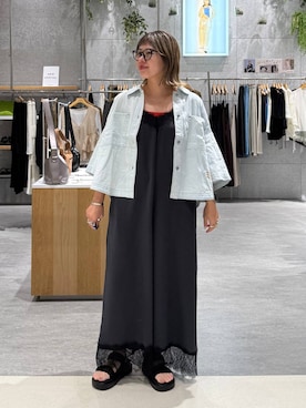 「LEPSIM（レプシィム）のギャザークッションサンダル　638838（サンダル、ブラック系）」を使った、kuu__lpさん（レディース・157cm）の春コーディネート