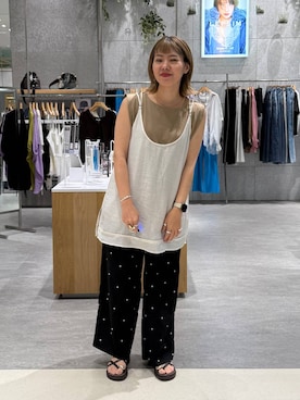 「LEPSIM（レプシィム）のボックスタックノースリーブ　242849（Tシャツ/カットソー、ベージュ系）」を使った、kuu__lpさん（レディース・157cm）の夏コーディネート