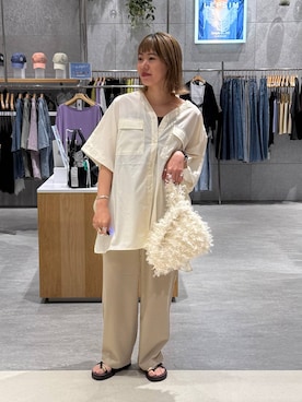 「LEPSIM（レプシィム）のメタルストラップサンダル　638841（サンダル、ブラウン系）」を使った、kuu__lpさん（レディース・157cm）の夏コーディネート