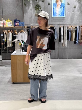 「LEPSIM（レプシィム）の【NEW ERA】ダメージ加工キャップ　617004（キャップ、ホワイト系）」を使った、kuu__lpさん（レディース・157cm）の夏コーディネート