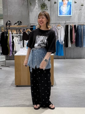 「LEPSIM（レプシィム）のメタルストラップサンダル　638841（サンダル、ブラウン系）」を使った、kuu__lpさん（レディース・157cm）の夏コーディネート