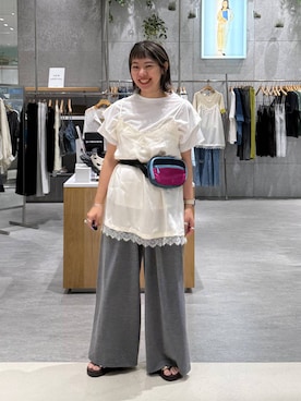 「LEPSIM（レプシィム）のカットイージーワイドパンツ　499173（その他パンツ、グレー系）」を使った、kuu__lpさん（レディース・157cm）の春コーディネート