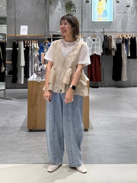 「LEPSIM（レプシィム）のシアーメランジT　497226（Tシャツ/カットソー、ホワイト系）」を使った、kuu__lpさん（レディース・157cm）の春コーディネート