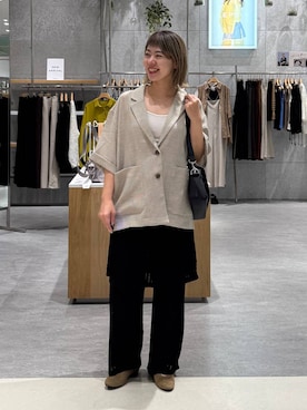 「LEPSIM（レプシィム）のパッチワークバッグ　646417（ショルダーバッグ、ブラック系）」を使った、kuu__lpさん（レディース・157cm）の春コーディネート