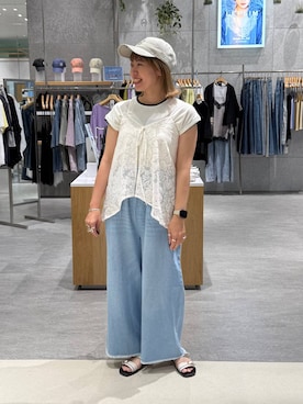 「LEPSIM（レプシィム）の【NEW ERA】ダメージ加工キャップ　617004（キャップ、ホワイト系）」を使った、kuu__lpさん（レディース・157cm）の夏コーディネート