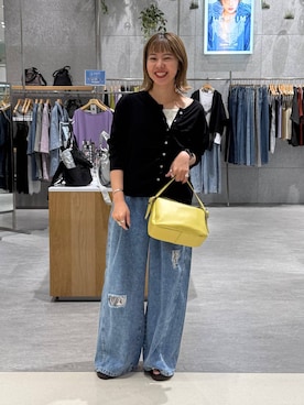 「LEPSIM（レプシィム）のイージーデニムパンツ　630150（デニムパンツ、ブルー系）」を使った、kuu__lpさん（レディース・157cm）の夏コーディネート
