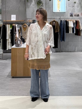 「LEPSIM（レプシィム）のスースーデニムストレートパンツ　637621（デニムパンツ、ブルー系）」を使った、kuu__lpさん（レディース・157cm）の春コーディネート