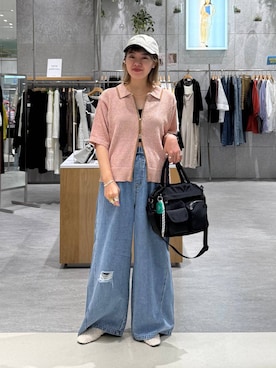 「LEPSIM（レプシィム）の【NEW ERA】ダメージ加工キャップ　617004（キャップ、ホワイト系）」を使った、kuu__lpさん（レディース・157cm）の春コーディネート