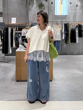 「LEPSIM（レプシィム）のイージーデニムパンツ　630150（デニムパンツ、ブルー系）」を使った、kuu__lpさん（レディース・157cm）の春コーディネート