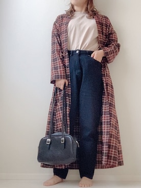 「アイテム（シャツワンピース、レッド系）」を使った、nagiさん（レディース・150cm）の秋コーディネート