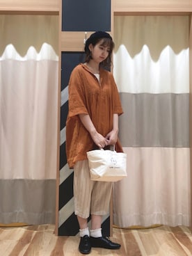 「ストライプパンツ」｜「アイテム（ハンチング/ベレー帽）」を使った、nanamiさん（レディース・170cm）の夏コーディネート