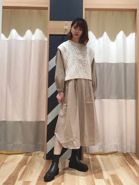 「Samansa Mos2 blue」｜「アイテム（シャツワンピース）」を使った、nanamiさん（レディース・170cm）の秋コーディネート