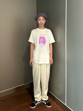 「アイテム（ハンチング/ベレー帽）」を使った、にこさん（レディース・165cm）の夏コーディネート