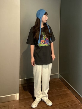 「アイテム（ニットキャップ/ビーニー）」を使った、にこさん（レディース・165cm）の夏コーディネート