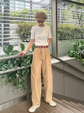「アイテム（キャスケット、ブラウン系）」を使った、にこさん（レディース・165cm）の秋コーディネート