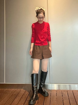 「アイテム（ヘアアクセサリー、グリーン系）」を使った、にこさん（レディース・165cm）の秋コーディネート