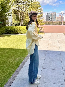 「アイテム（ニットキャップ/ビーニー）」を使った、にこさん（レディース・165cm）の秋コーディネート
