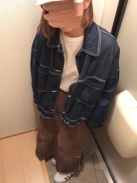 「ZARA（ザラ）のアイテム（デニムジャケット、ブルー系）」を使った、eriさん（レディース・160cm）の秋コーディネート