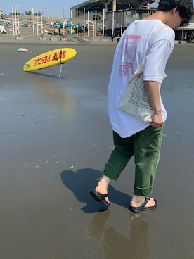 「古着のビッグTシャツ（Tシャツ/カットソー、ホワイト系）」を使った、むらさん（メンズ・175cm）の夏コーディネート