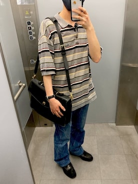 「古着のアイテム（ポロシャツ、グレー系）」を使った、むらさん（メンズ・175cm）の夏コーディネート