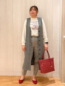 「SHOO・LA・RUE（シューラルー）の◆【SS-3L/美脚シルエット】オンにもオフにも○ テーパードパンツ（その他パンツ、グレー系）」を使った、あーやさん（レディース・166cm）の秋コーディネート