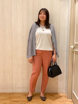 「SHOO・LA・RUE（シューラルー）の◆【SS-3L/美脚シルエット】オンにもオフにも○ テーパードパンツ（その他パンツ、ピンク系）」を使った、あーやさん（レディース・166cm）の夏コーディネート