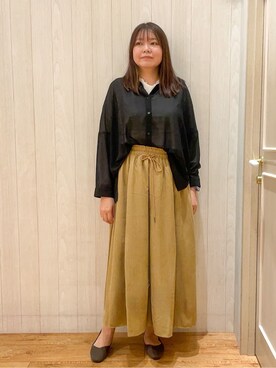 「SHOO・LA・RUE（シューラルー）の◆【高レビュー】洗えてサラサラ スクエアニットパンプス（パンプス、ブラウン系）」を使った、あーやさん（レディース・166cm）の秋コーディネート