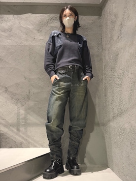 「G-STAR（ジースター）のMixed Media Sweater/異素材ミックスパネルデザインオーバーサイズスウェット/トレーナー（スウェット、ブルー系）」を使った、G-Star RAWさん（メンズ・170cm）の秋コーディネート