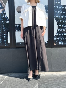 「G-STAR（ジースター）のSlip Dress/AラインVネックキャミワンピース/ロングレングス（ワンピース、ブラック系）」を使った、G-Star RAWさん（メンズ・168cm）の春コーディネート