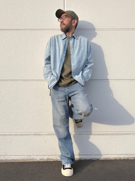 「G-STAR（ジースター）のHybrid Zip Oversized Shirt/ハイブリッドジップアップオーバーサイズデニムシャツ（シャツ/ブラウス、ブルー系）」を使った、G-Star RAWさん（メンズ・168cm）の春コーディネート