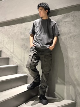 「G-STAR（ジースター）のVodan High Basic Sneakers/ミッドカットレースアップベーシックデザインスニーカー（スニーカー、ブラック系）」を使った、G-Star RAWさん（メンズ・178cm）の夏コーディネート