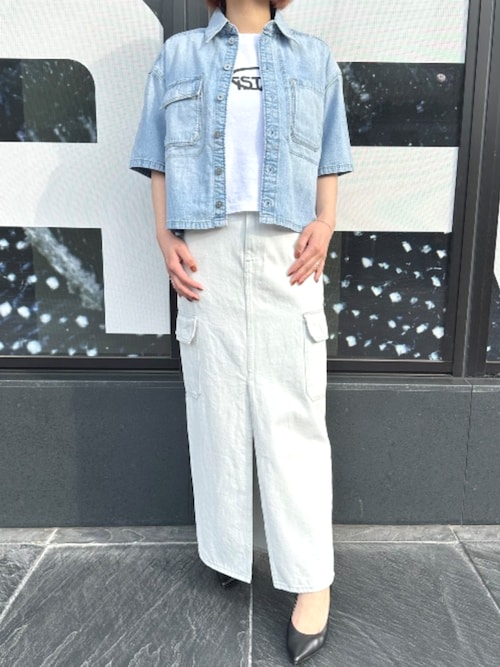 ブラウス シャツ Remix Shirt Side Slits/クロップドオーバーサイズサイドスリットデニムシャツ レディース セール】Remix Shirt Side Slits/クロップドオーバーサイズ