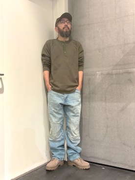 「G-STAR（ジースター）のG-STAR Elwood Regular Jeans/リネンブレンドヴィンテージライク立体裁断レギュラージーンズ/バイカーデニムパンツ（デニムパンツ、ブルー系）」を使った、G-Star RAWさん（メンズ・170cm）の秋コーディネート