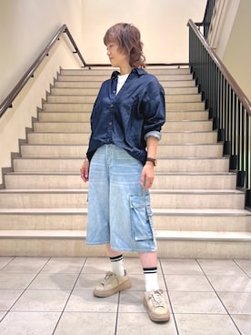「G-STAR（ジースター）のTucked in Relaxed Shirt/タックインデザインリラックスプリーツシャツ（シャツ/ブラウス、ブルー系）」を使った、G-Star RAWさん（メンズ・178cm）の夏コーディネート