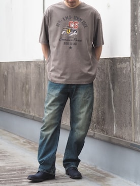 「G-STAR（ジースター）のCONTOR 3D REGULAR JEANS/ヴィンテージライク立体裁断レギュラーストレートジーンズ（デニムパンツ、ブルー系）」を使った、G-Star RAWさん（メンズ・168cm）の春コーディネート