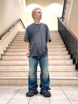 「G-STAR（ジースター）の5620 3D Loose 2.0 Jeans/ヴィンテージライク立体裁断バイカーディテールワイドルーズジーンズ（デニムパンツ、ブルー系）」を使った、G-Star RAWさん（メンズ・178cm）の夏コーディネート