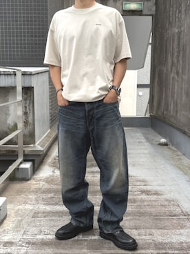 「G-STAR（ジースター）のBLAKE LOAFER/レザーｘデニム 異素材ミックススタッズローファー（ローファー、ブラック系）」を使った、G-Star RAWさん（メンズ・170cm）の秋コーディネート