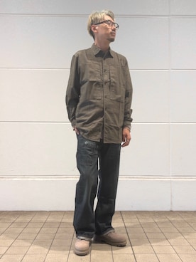 「G-STAR（ジースター）のPanelled Pocket Regular Shirt/ミリタリーディテールパネルデザインポケットレギュラーシャツ（シャツ/ブラウス、グリーン系）」を使った、G-Star RAWさん（メンズ・170cm）の秋コーディネート