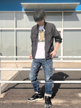 「アイテム（ミリタリージャケット）」を使った、G-Star RAWさん（メンズ・171cm）の春コーディネート