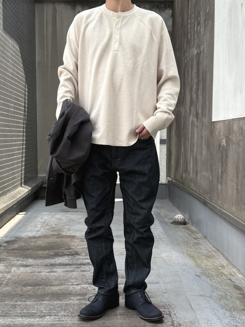 Waffle Henley Relaxed T-Shirt/ワッフルヘンリーネックリラックスロングスリーブTシャツ